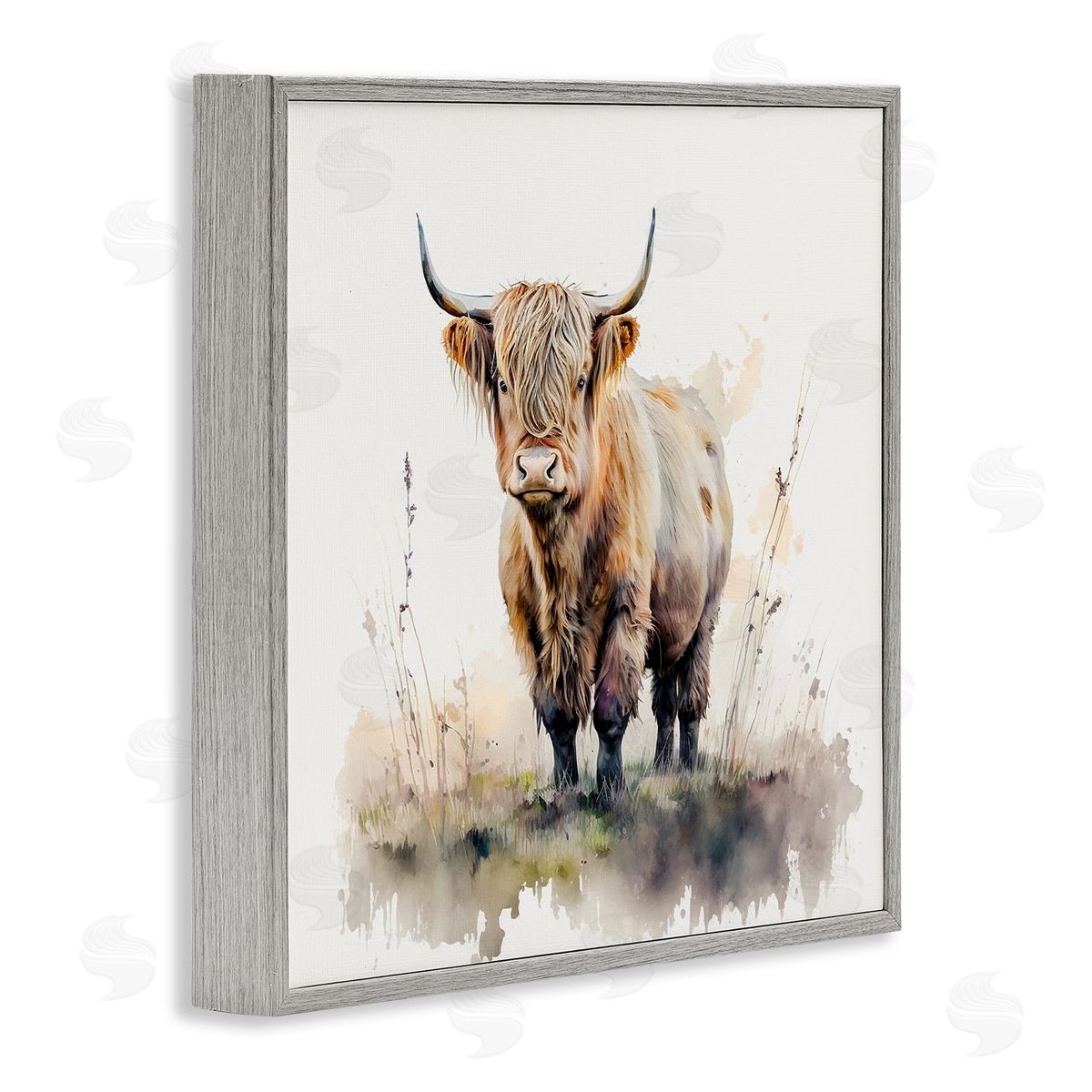 LSR Design Studio Cattle & Modern Sprouts Gray Framed Giclee Wall Artside_