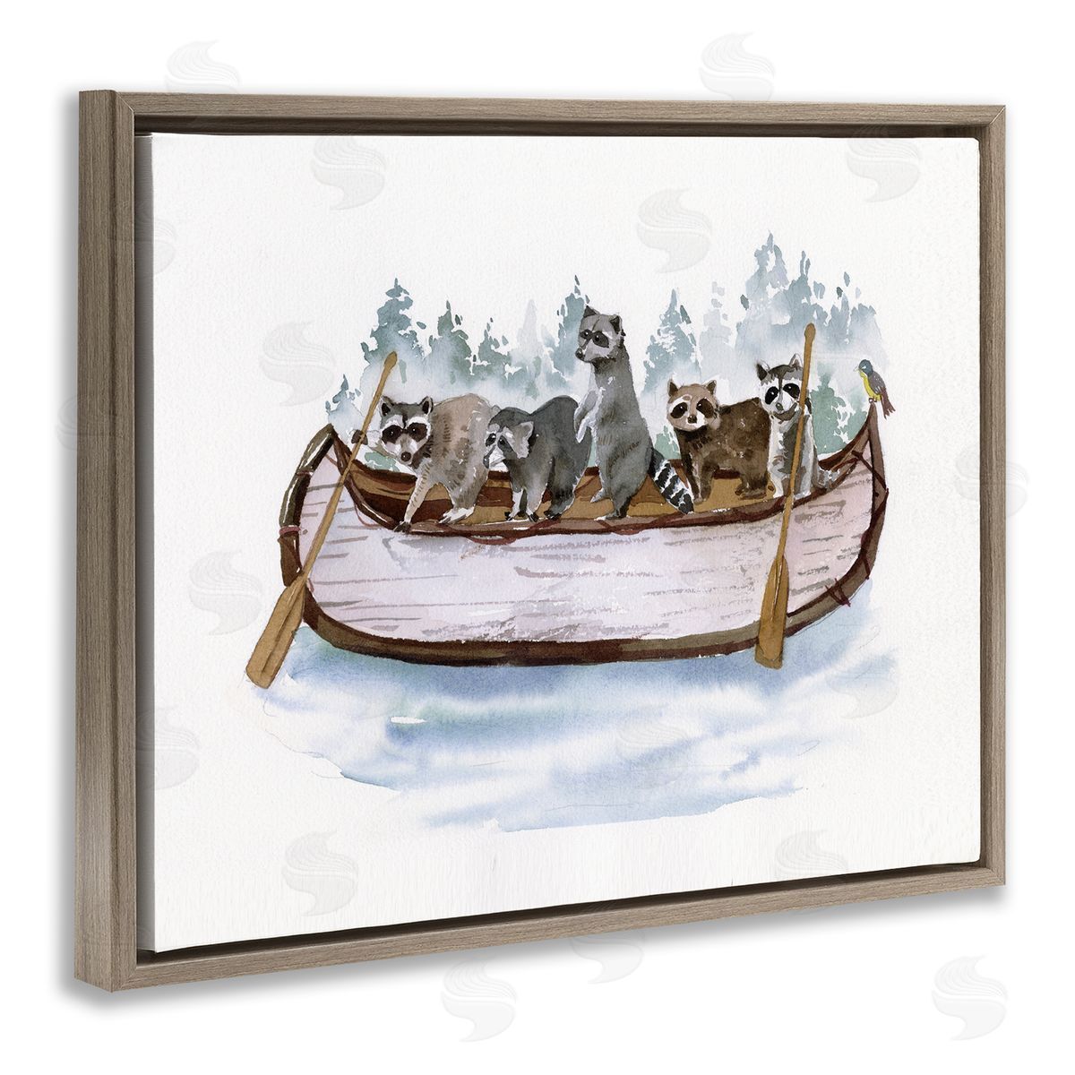 Masey St. Studios Raccoons on Rowboat Brown Floater Frame Canvas Artside_