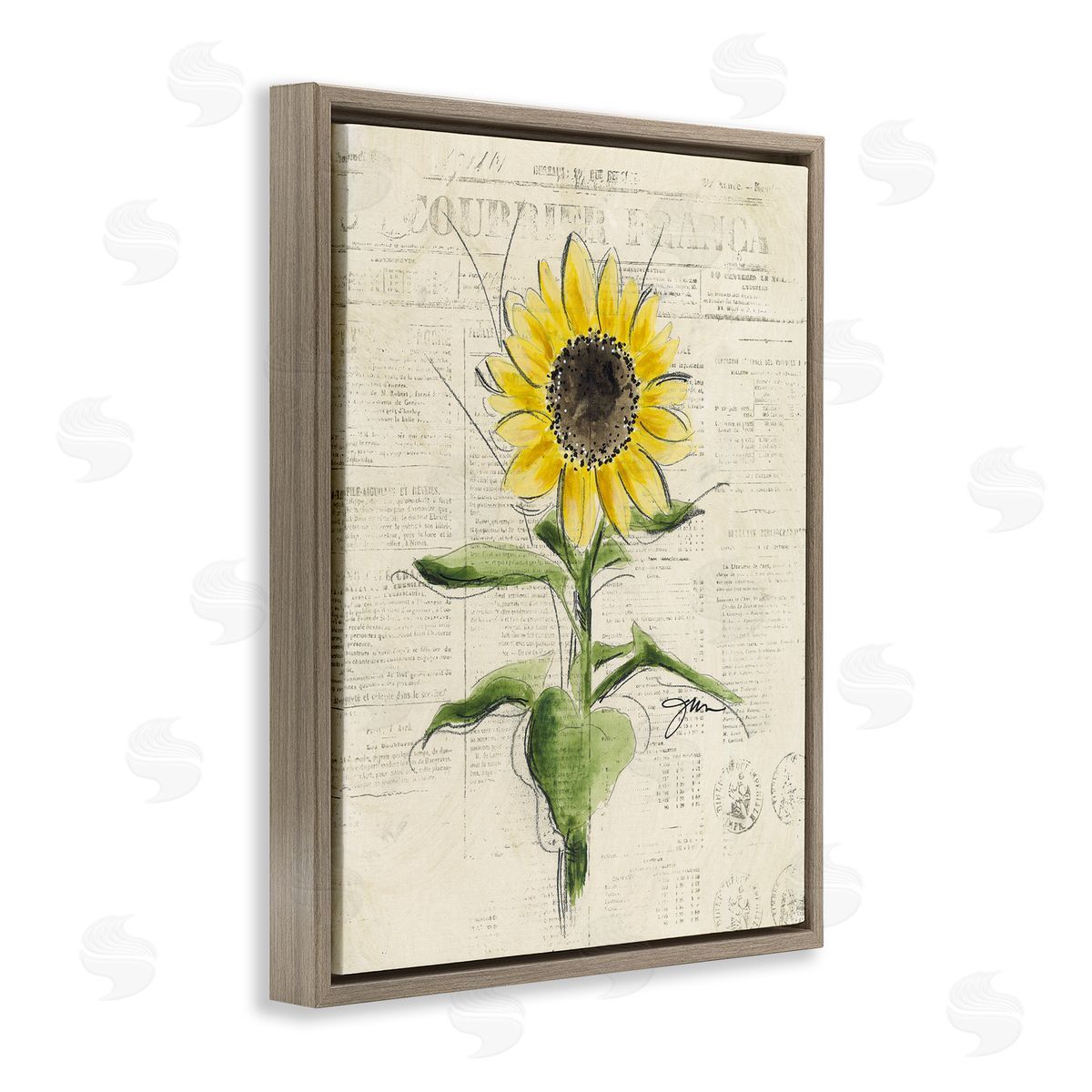 Julie Norkus Vintage Sunflower Painting Brown Floater Frame Canvas Artside_