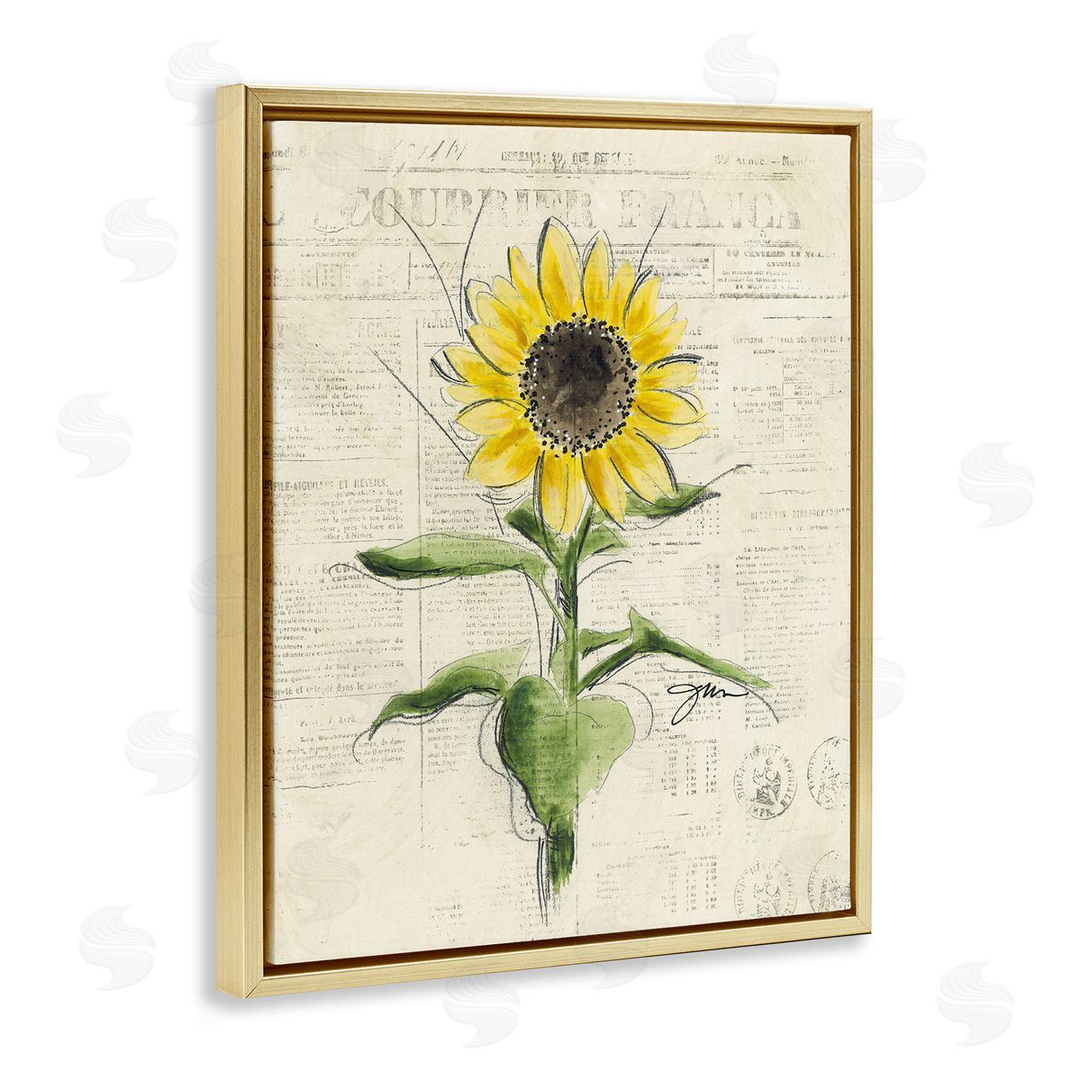Julie Norkus Vintage Sunflower Painting Gold Floater Frame Canvas Artside_