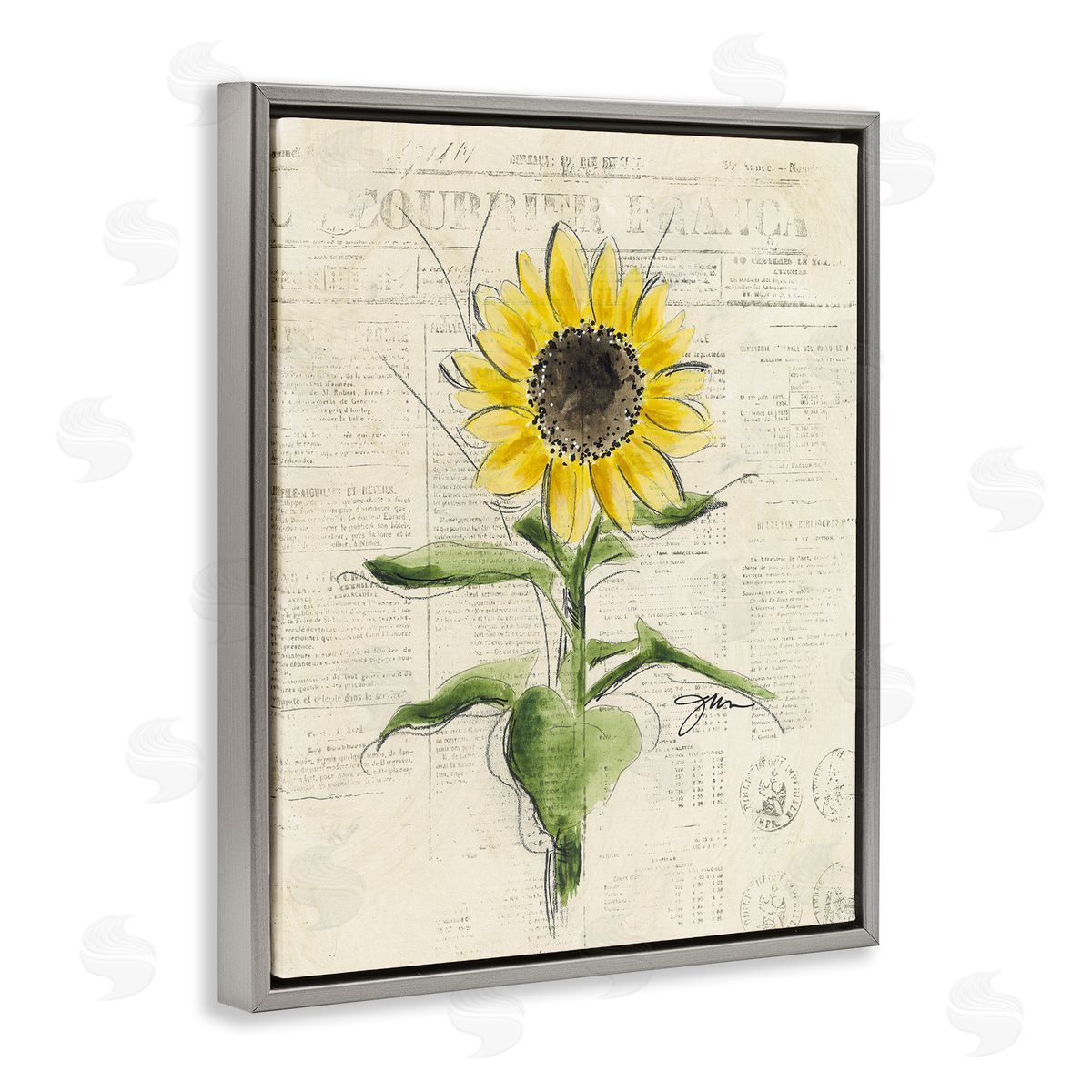 Julie Norkus Vintage Sunflower Painting Gray Floater Frame Canvas Artside_