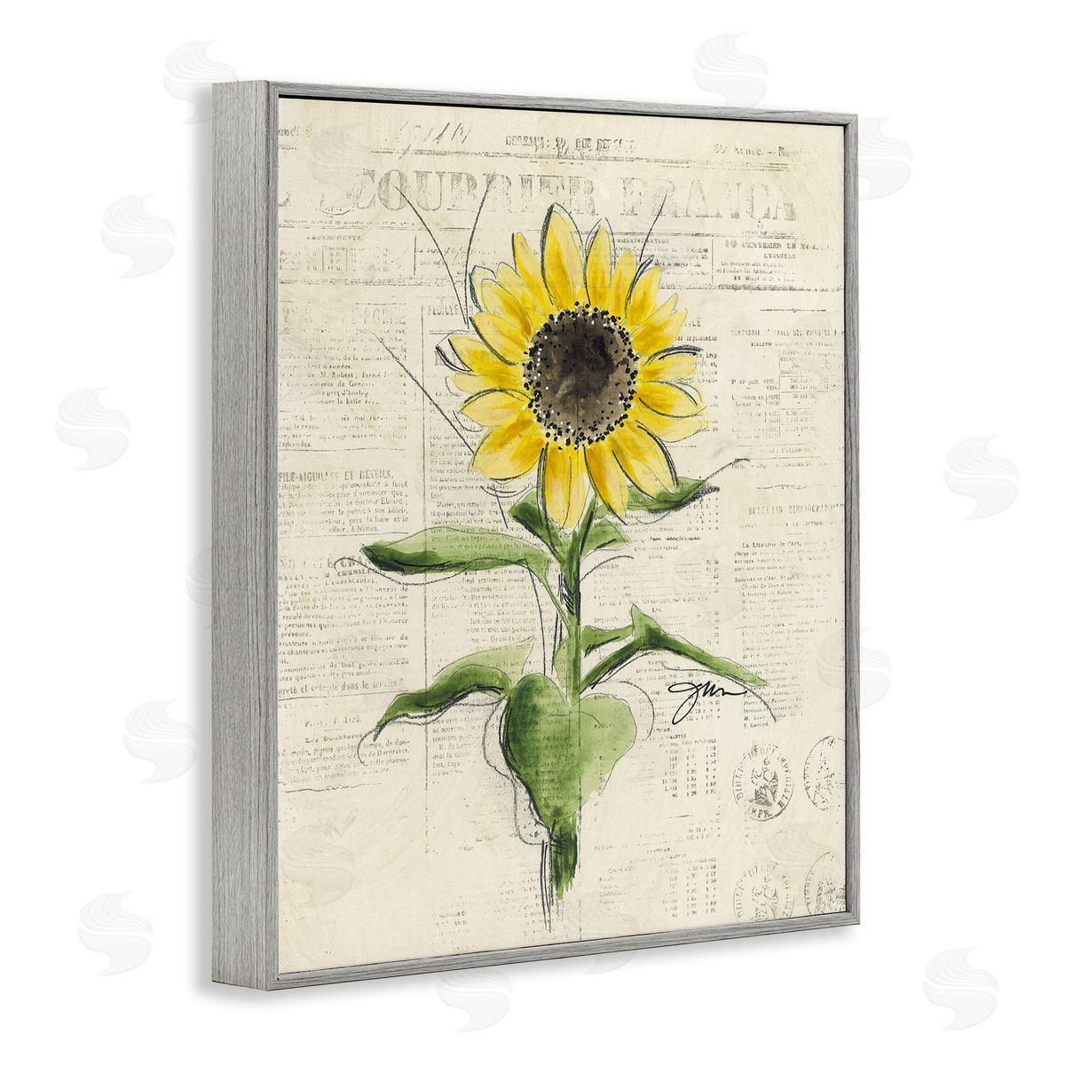 Julie Norkus Vintage Sunflower Painting Gray Framed Giclee Wall Artside_