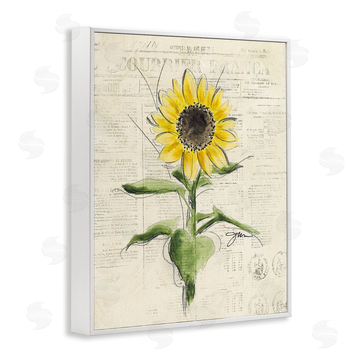 Julie Norkus Vintage Sunflower Painting White Framed Giclee Wall Artside_