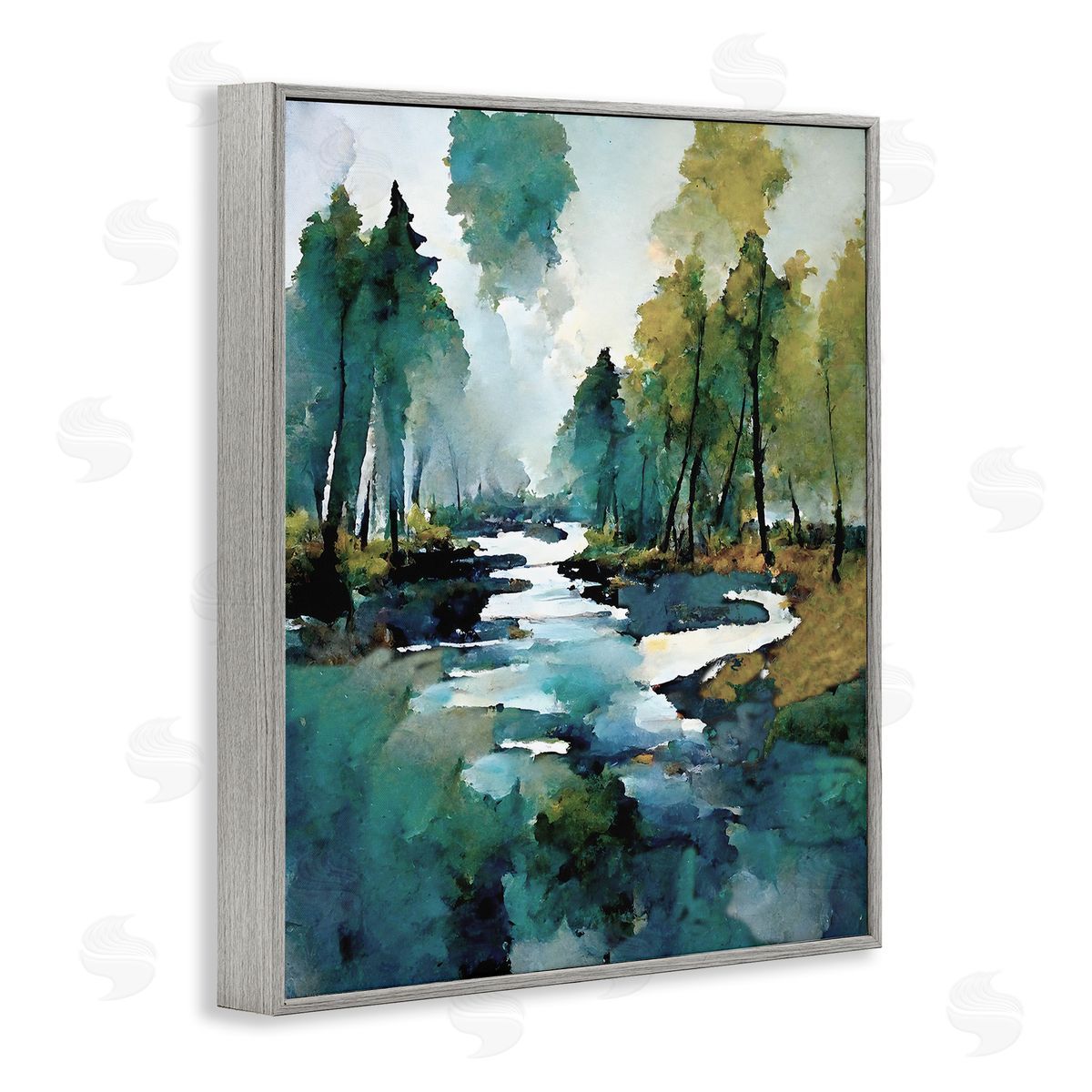 Ray Powers Woodland Creek Painting Gray Framed Giclee Wall Artside_