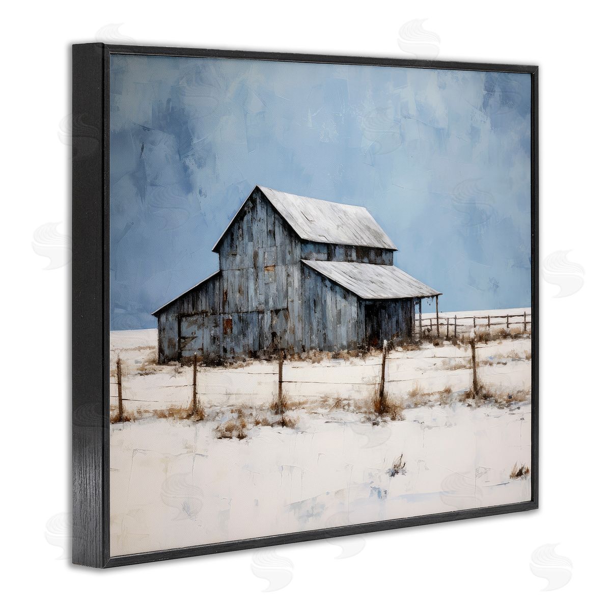 Ray Powers Winter Barn Landscape Black Framed Giclee Wall Artside_