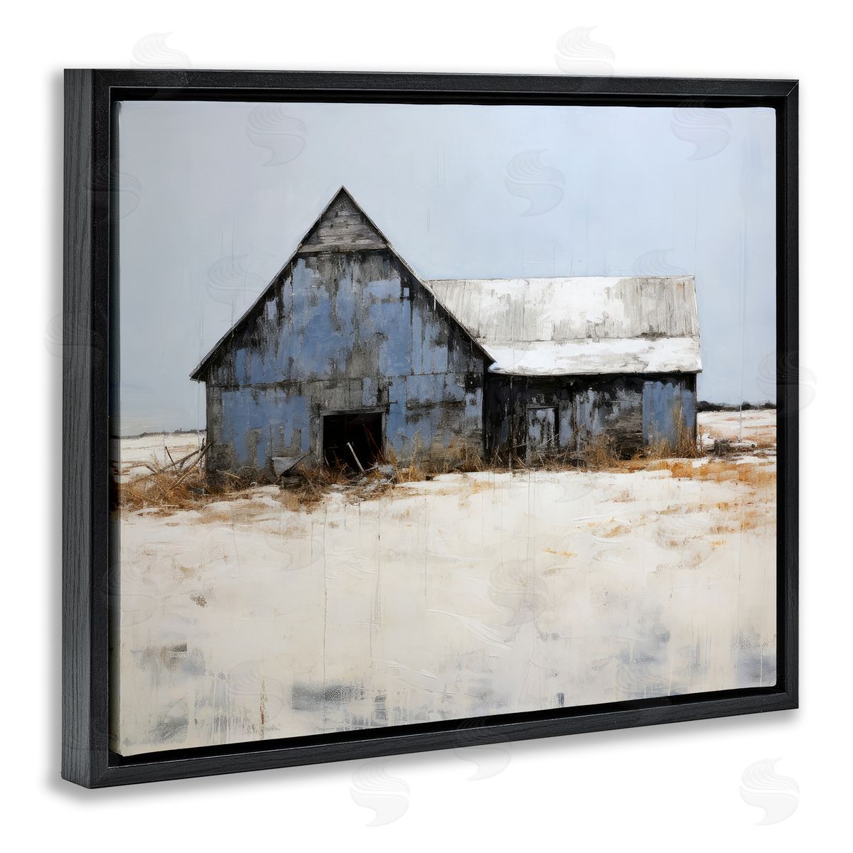Ray Powers Winter Country Barn Black Floater Frame Canvas Artside_