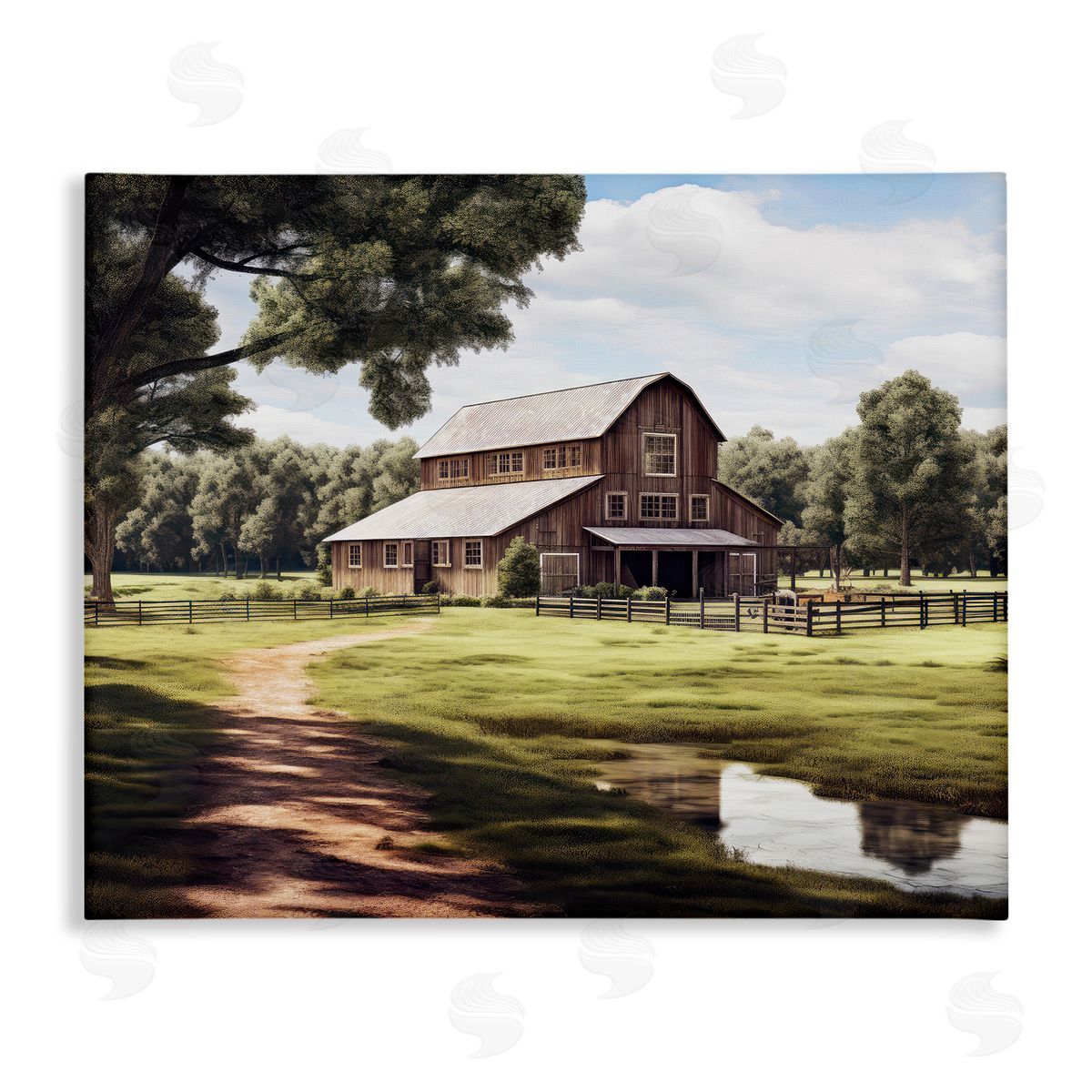 Ray Powers Farmhouse Barn & Stream Canvas Wall Art