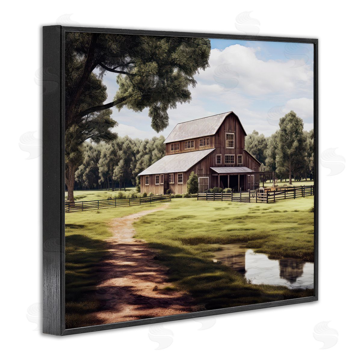 Ray Powers Farmhouse Barn & Stream Black Framed Giclee Wall Artside_