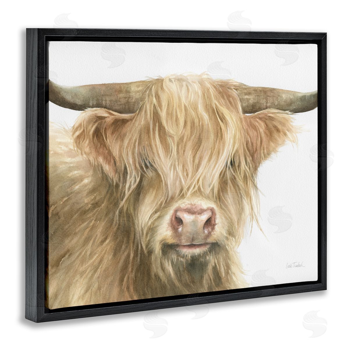 Leslie Trimbach Longhorn Cattle Painting Black Floater Frame Canvas Artside_