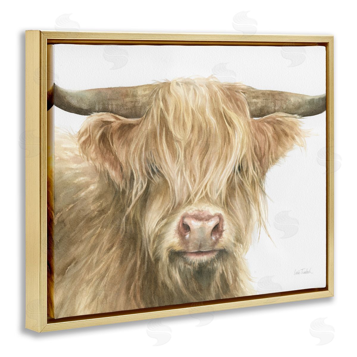 Leslie Trimbach Longhorn Cattle Painting Gold Floater Frame Canvas Artside_