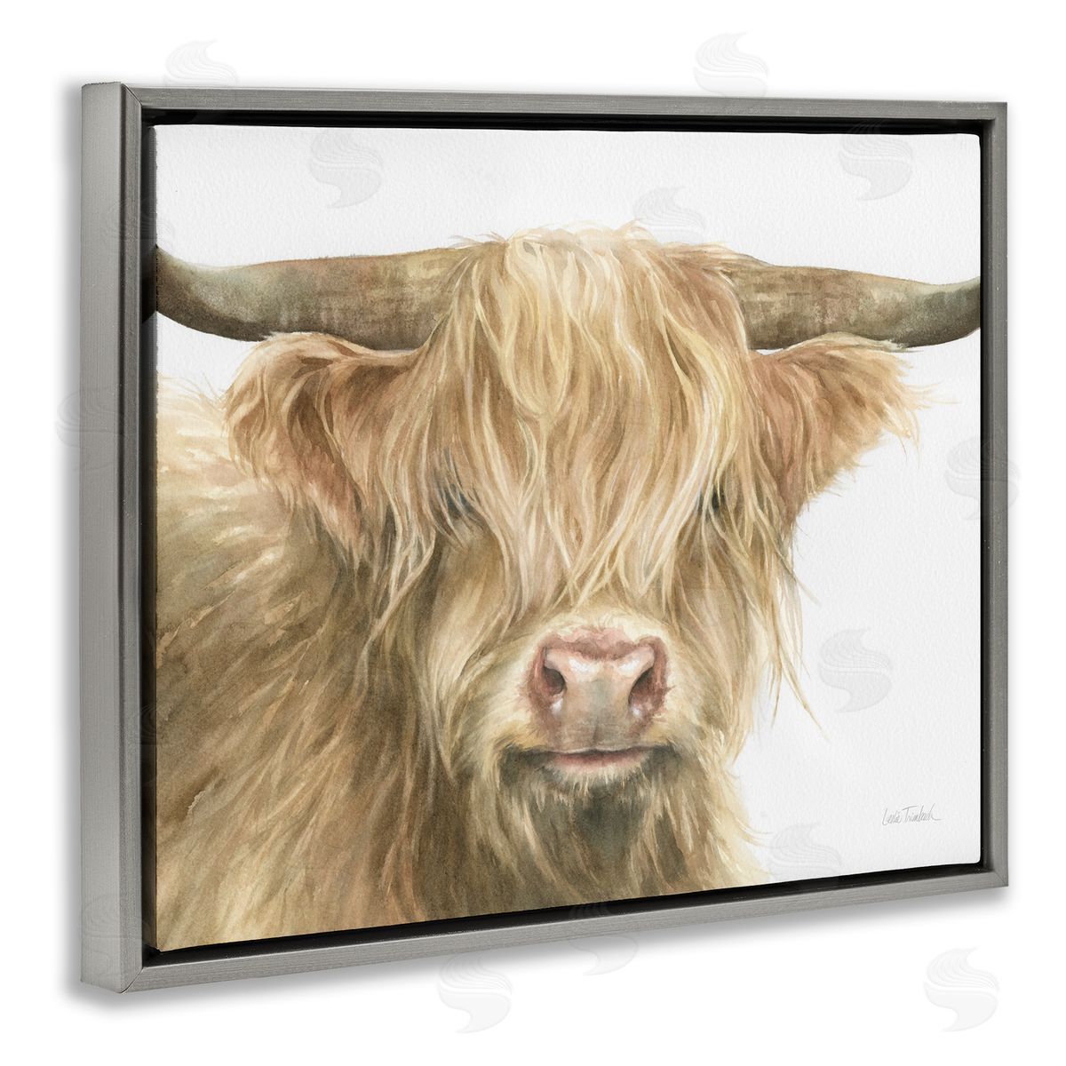 Leslie Trimbach Longhorn Cattle Painting Gray Floater Frame Canvas Artside_