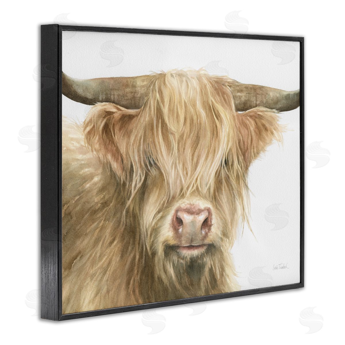 Leslie Trimbach Longhorn Cattle Painting Black Framed Giclee Wall Artside_