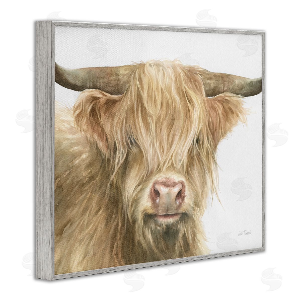 Leslie Trimbach Longhorn Cattle Painting Gray Framed Giclee Wall Artside_