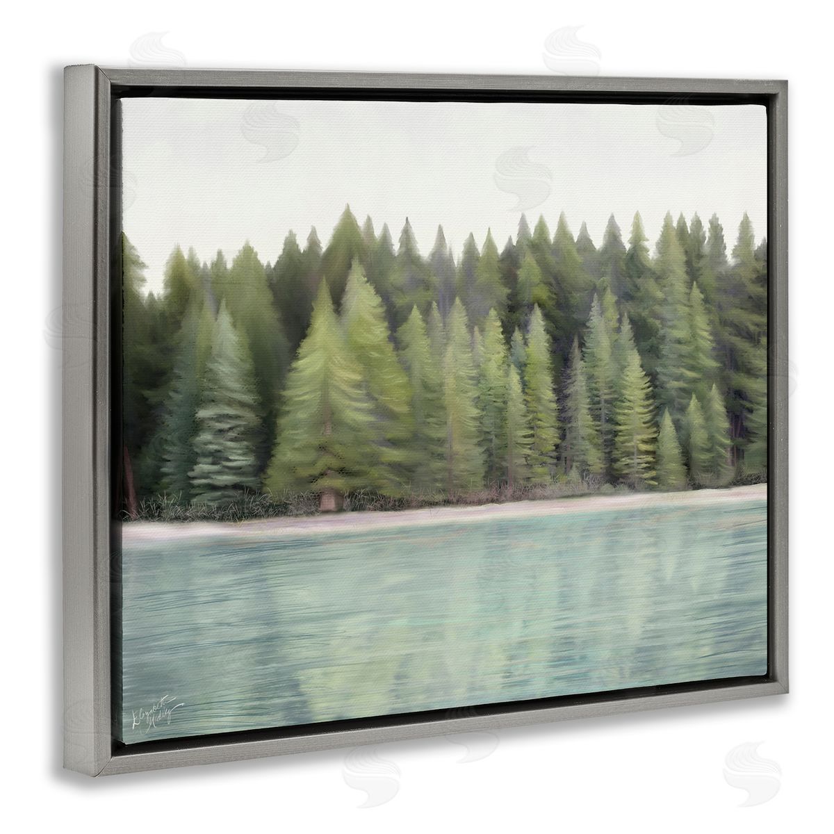 Elizabeth Medley Woodland Lake Shore Gray Floater Frame Canvas Artside_