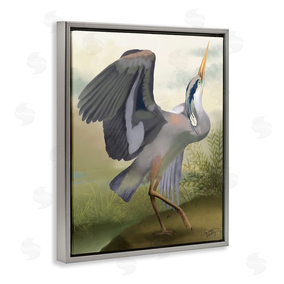 Elizabeth Medley Crane Dance Landscape Gray Floater Frame Canvas Artside_