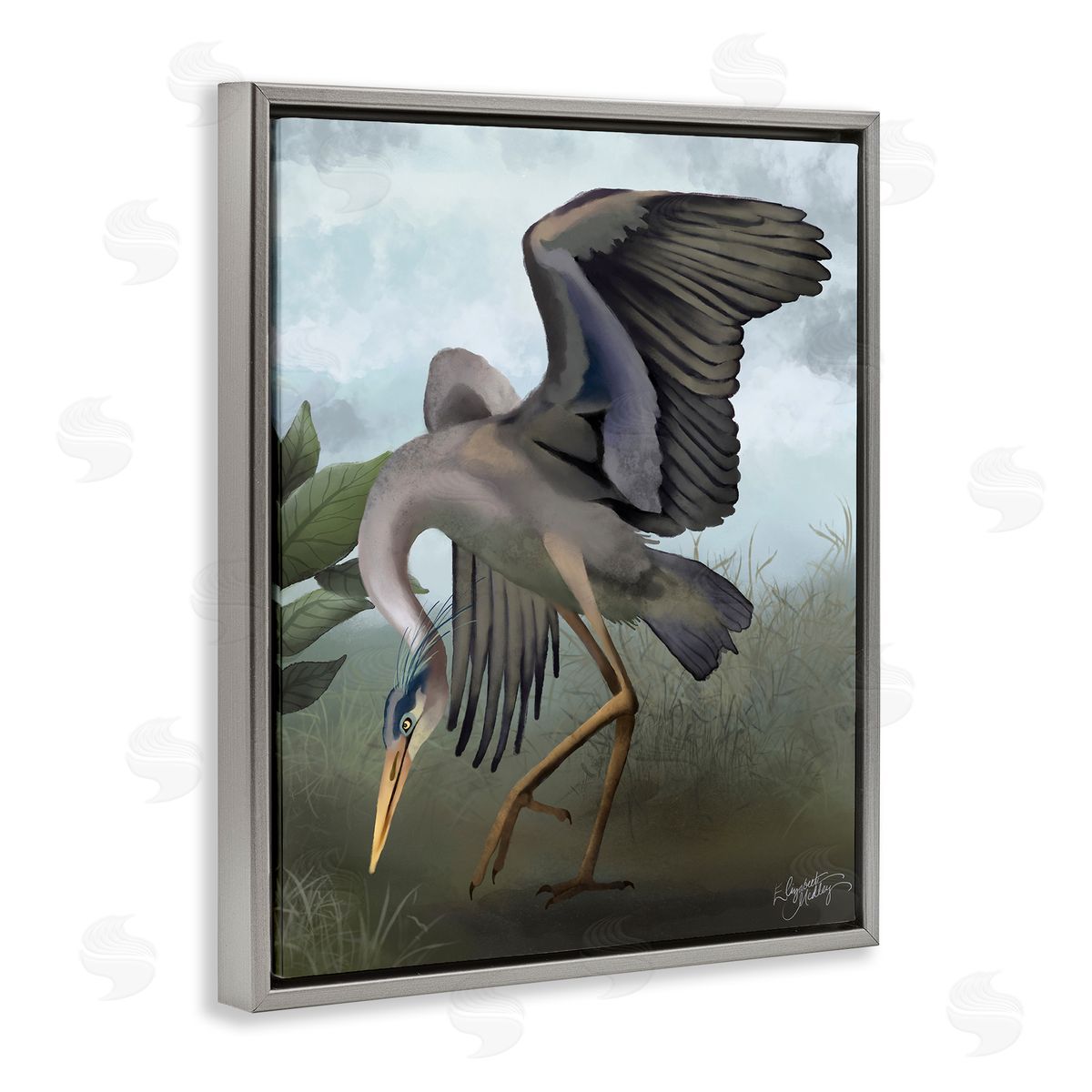 Elizabeth Medley Dancing Crane Portrait Gray Floater Frame Canvas Artside_