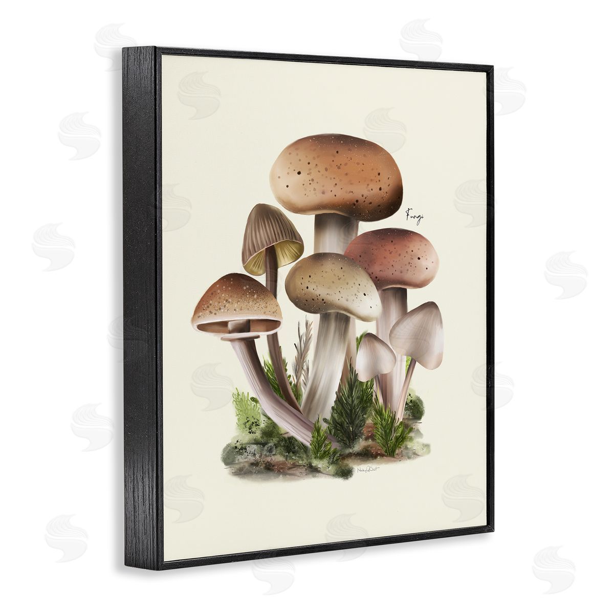 Studio Q Brown Woodland Mushrooms Black Framed Giclee Wall Artside_
