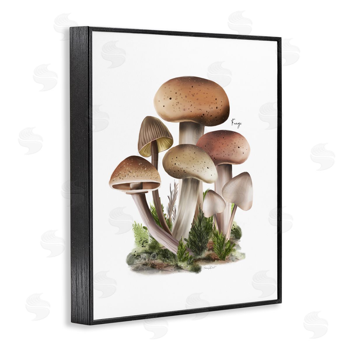 Studio Q Mushrooms on White Black Framed Giclee Wall Artside_