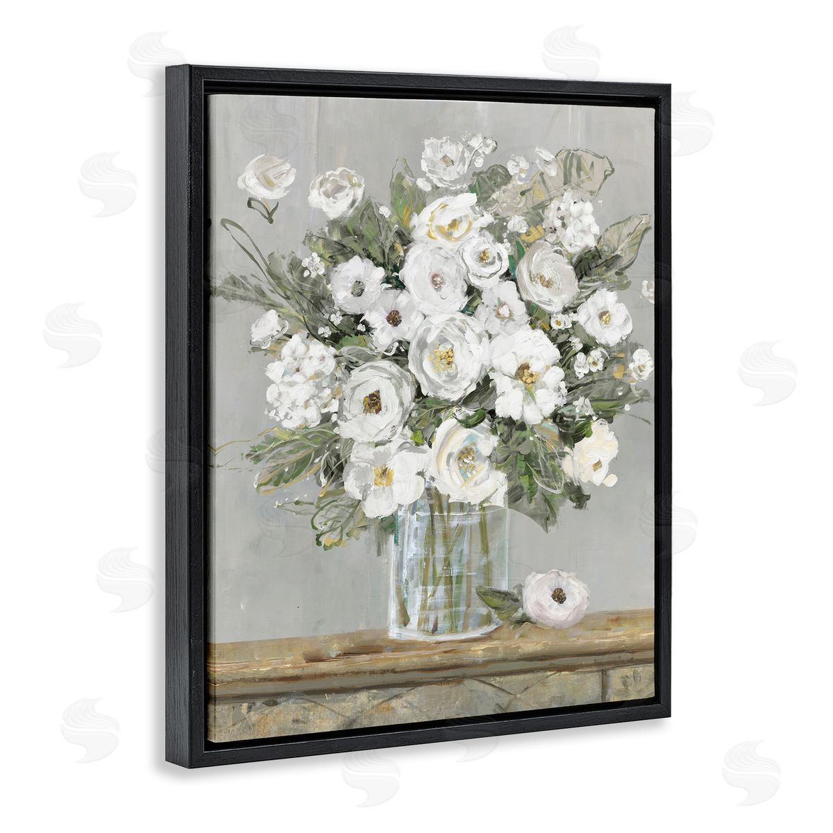Sally Swatland White Bouquet Painting Black Floater Frame Canvas Artside_