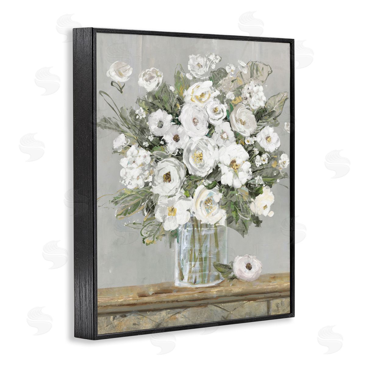 Sally Swatland White Bouquet Painting Black Framed Giclee Wall Artside_