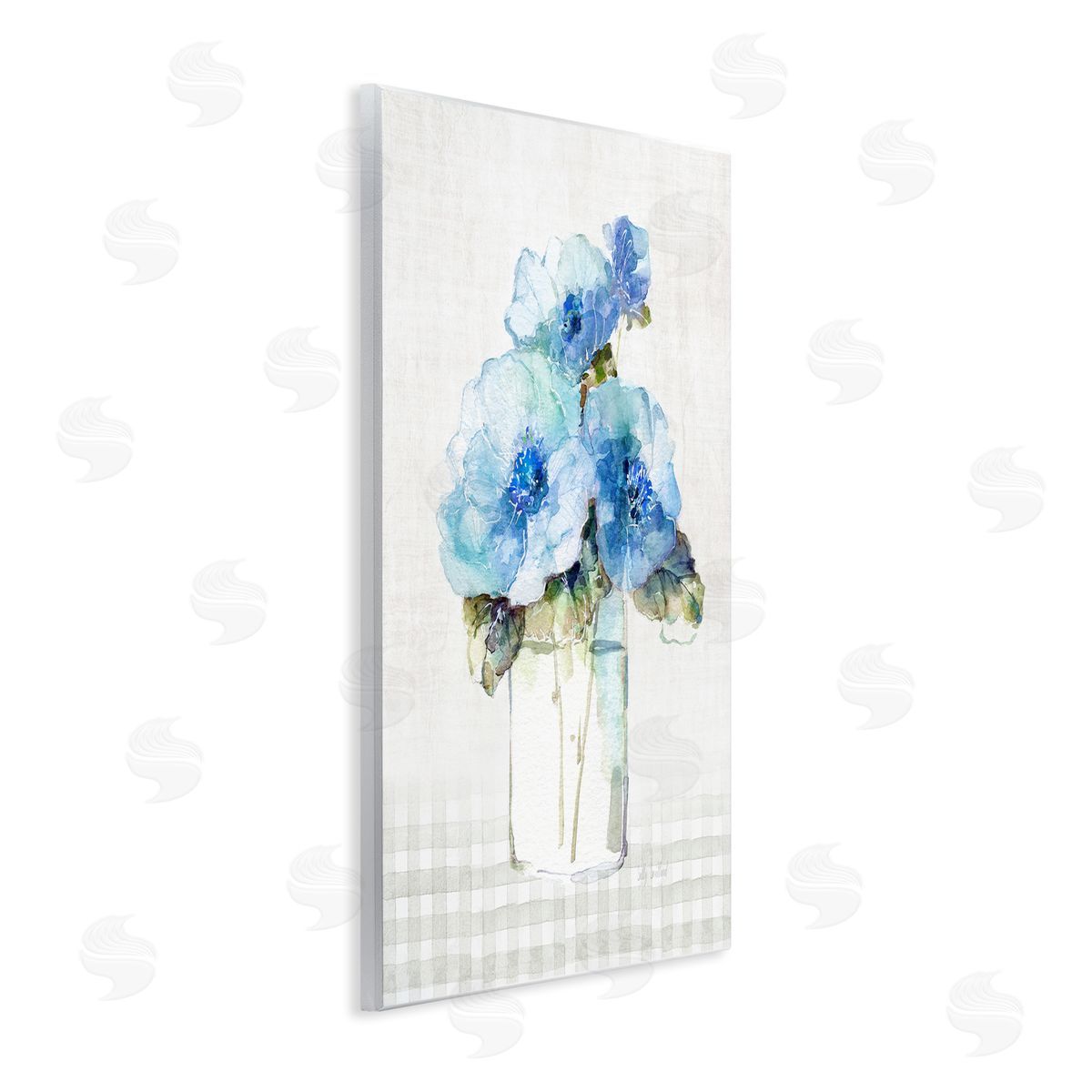 Sally Swatland Plaid Blue Flowers Wall Plaque Artside_
