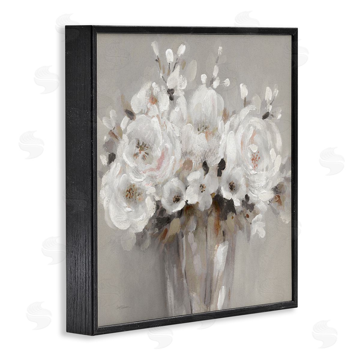 White Flower Bunches Black Frame Print Wall Art, Home Decor by Carol Robinson