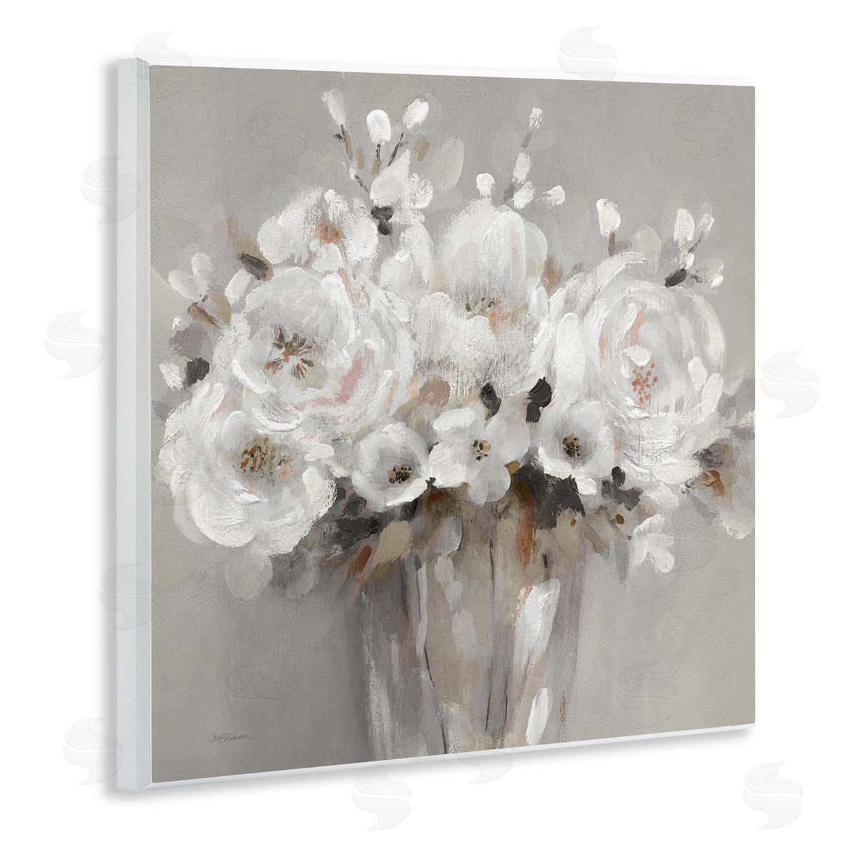 White Flower Bunches Wood Plaque Wall Art, Home Decor by Carol Robinson