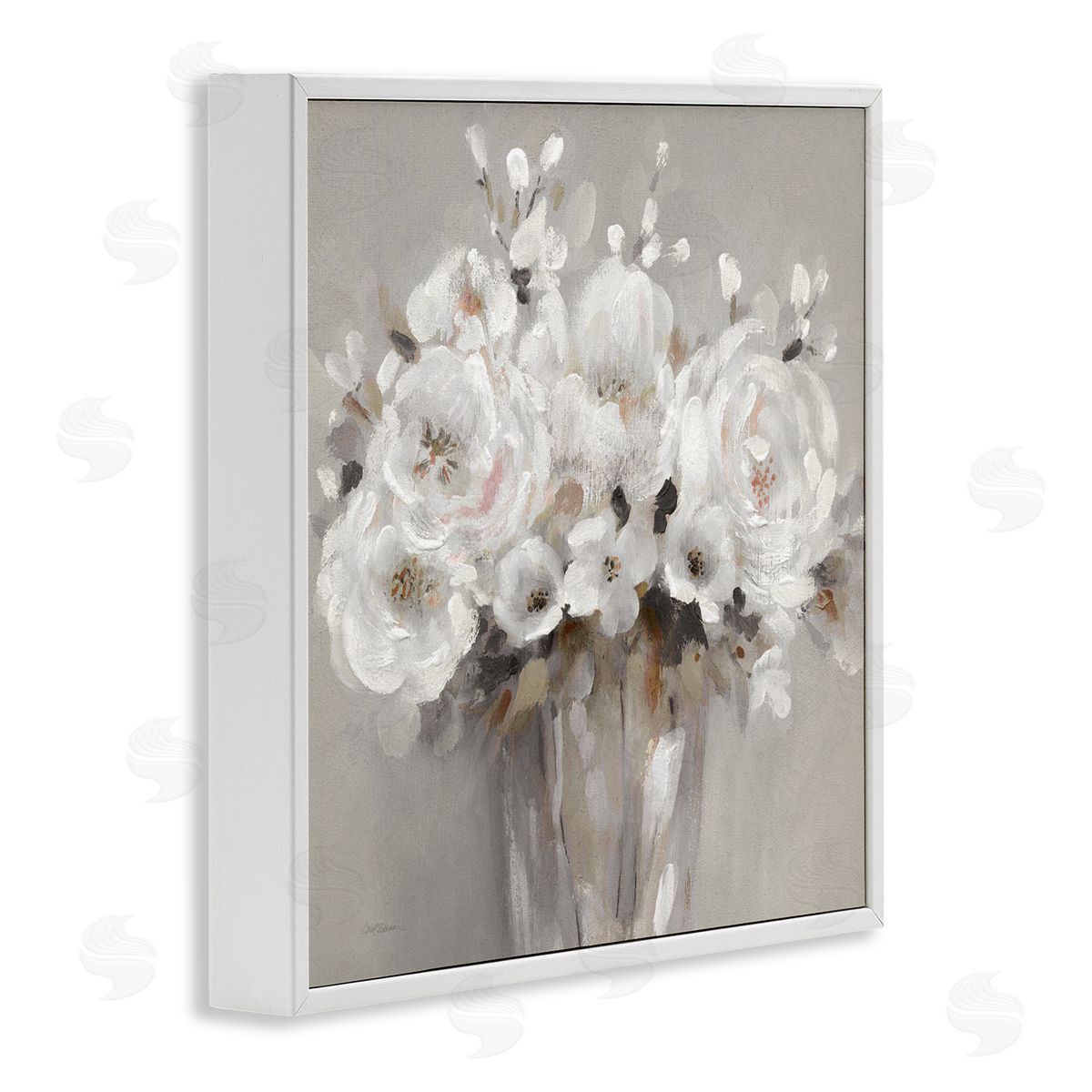 White Flower Bunches White Frame Print Wall Art, Home Decor by Carol Robinson