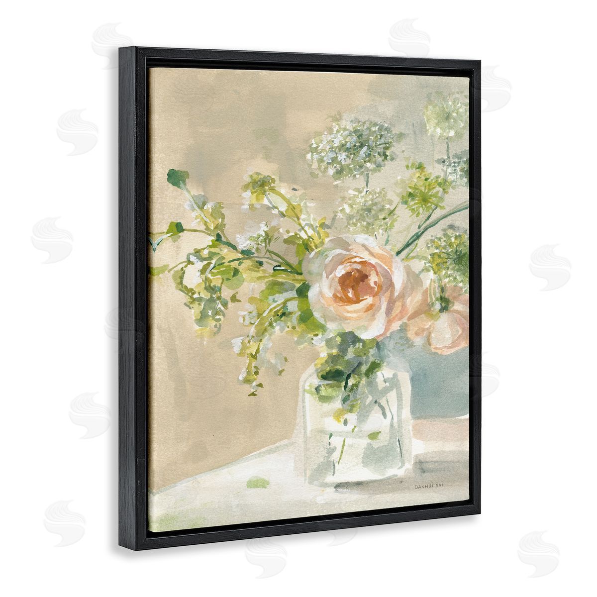 Danhui Nai Rose Bouquet Painting Black Floater Frame Canvas Artside_