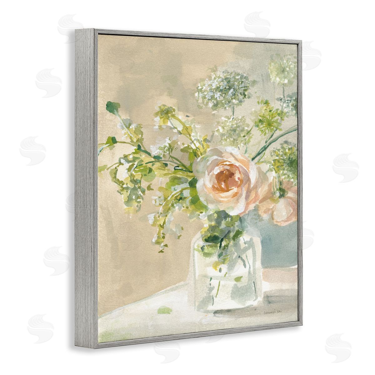 Danhui Nai Rose Bouquet Painting Gray Framed Giclee Wall Artside_