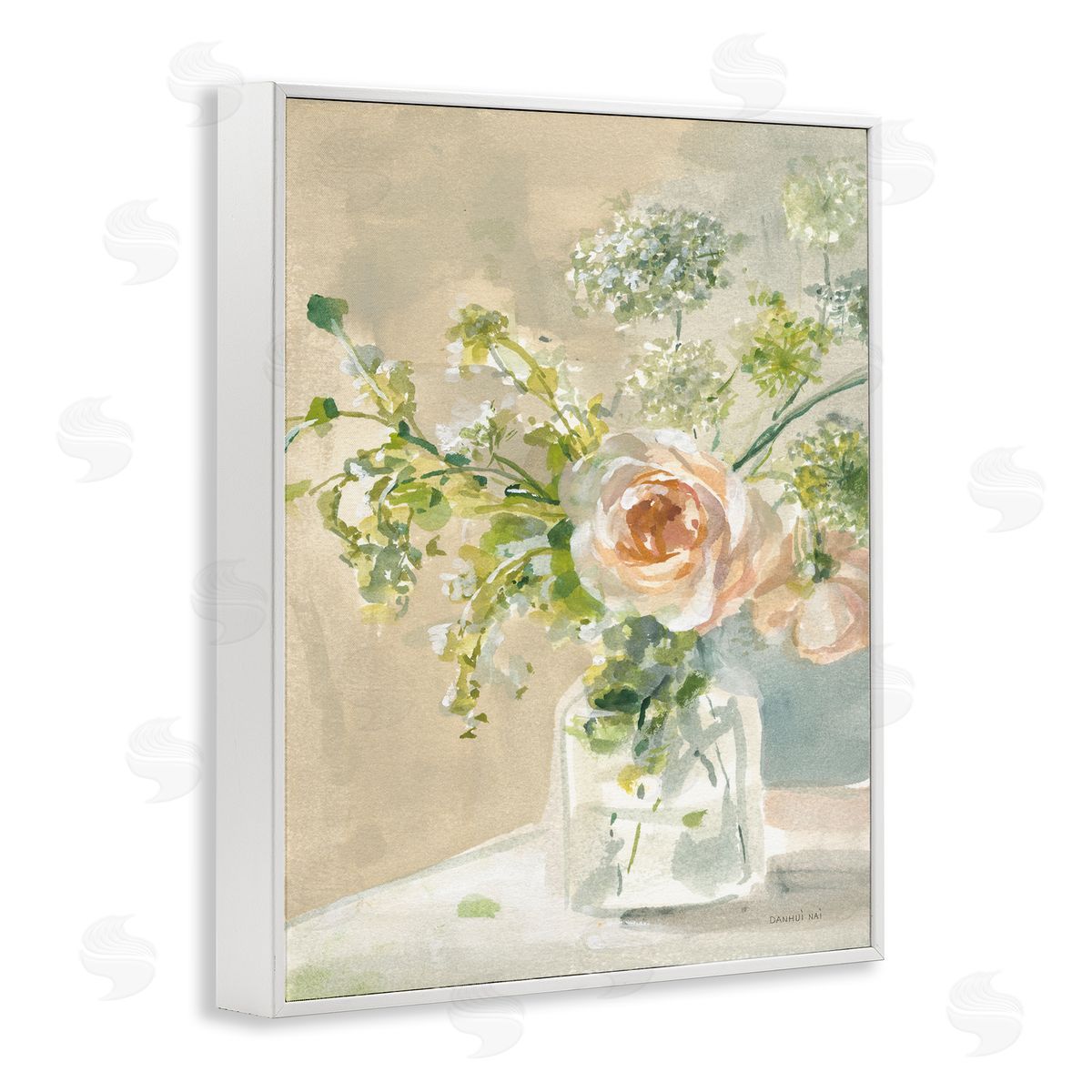 Danhui Nai Rose Bouquet Painting White Framed Giclee Wall Artside_