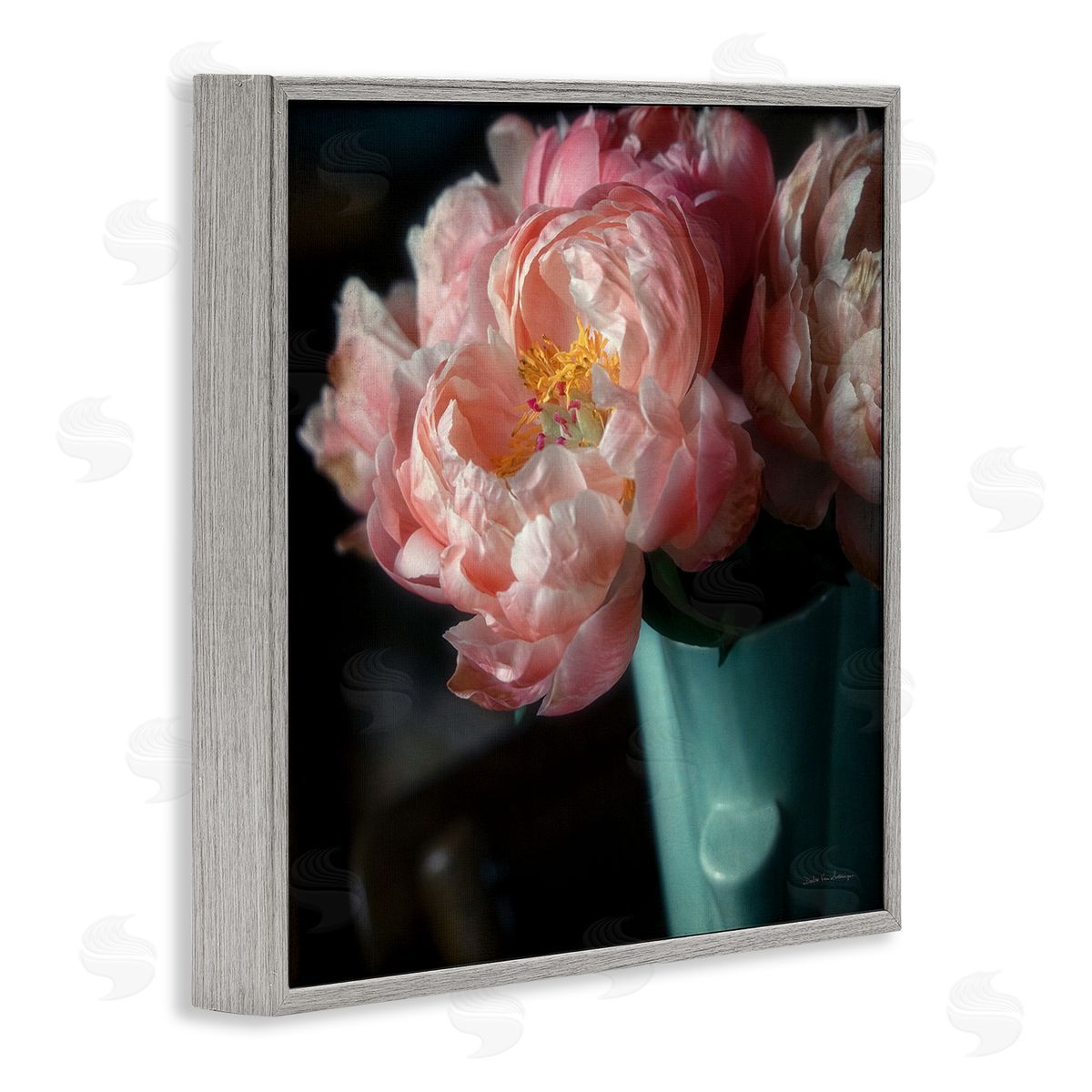 Debra Van Swearingen Pink Peony Photography Gray Framed Giclee Wall Artside_