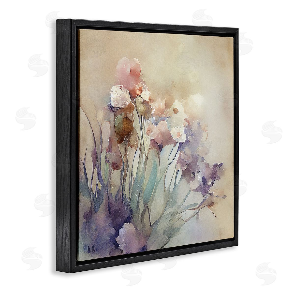 Leah McLean Soft Abstract Flowers Black Floater Frame Canvas Artside_