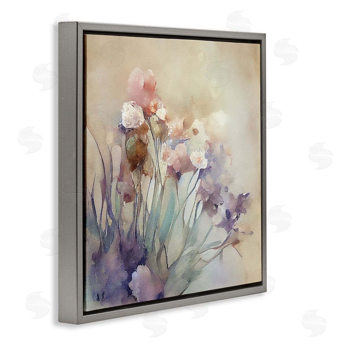 Leah McLean Soft Abstract Flowers Gray Floater Frame Canvas Artside_