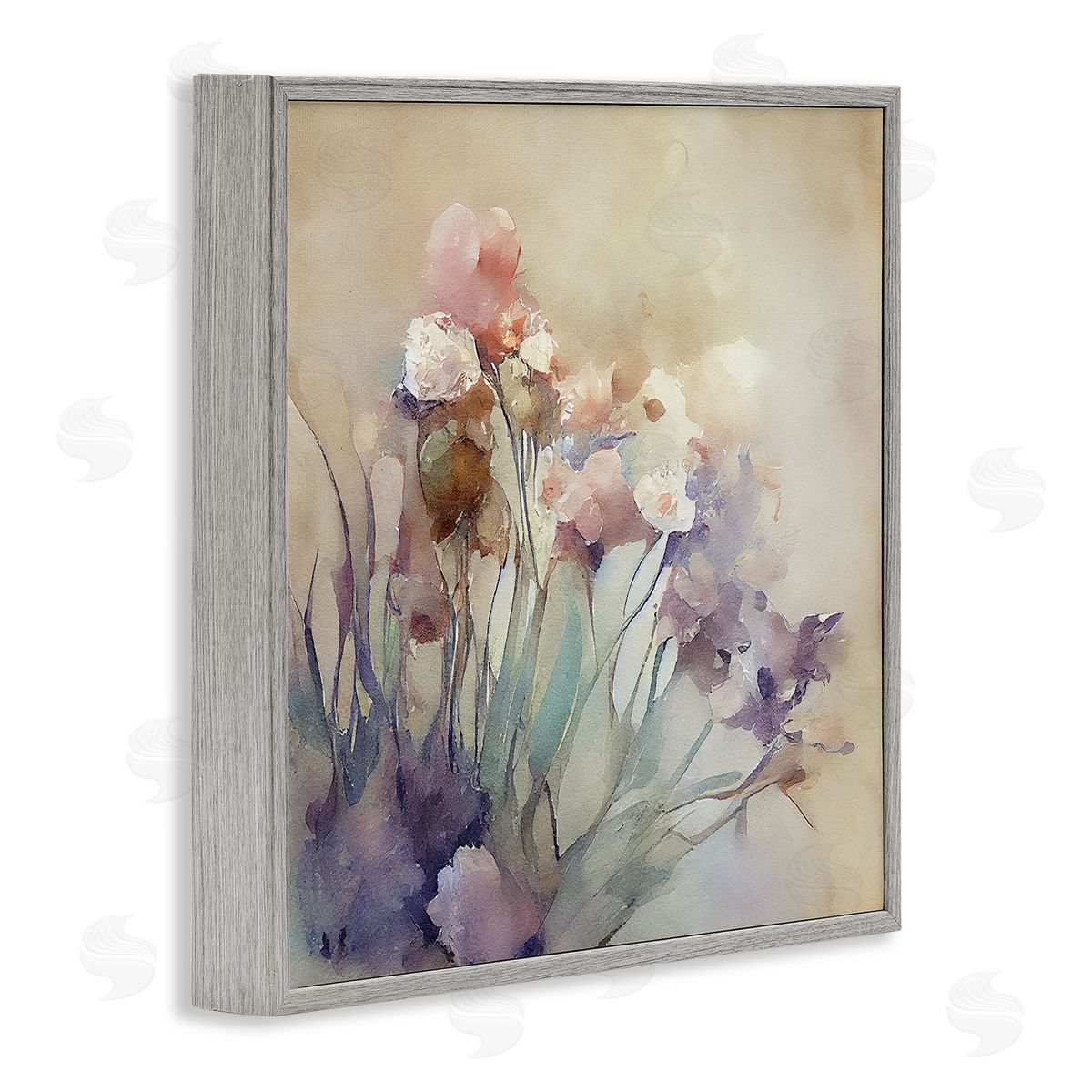 Leah McLean Soft Abstract Flowers Gray Framed Giclee Wall Artside_