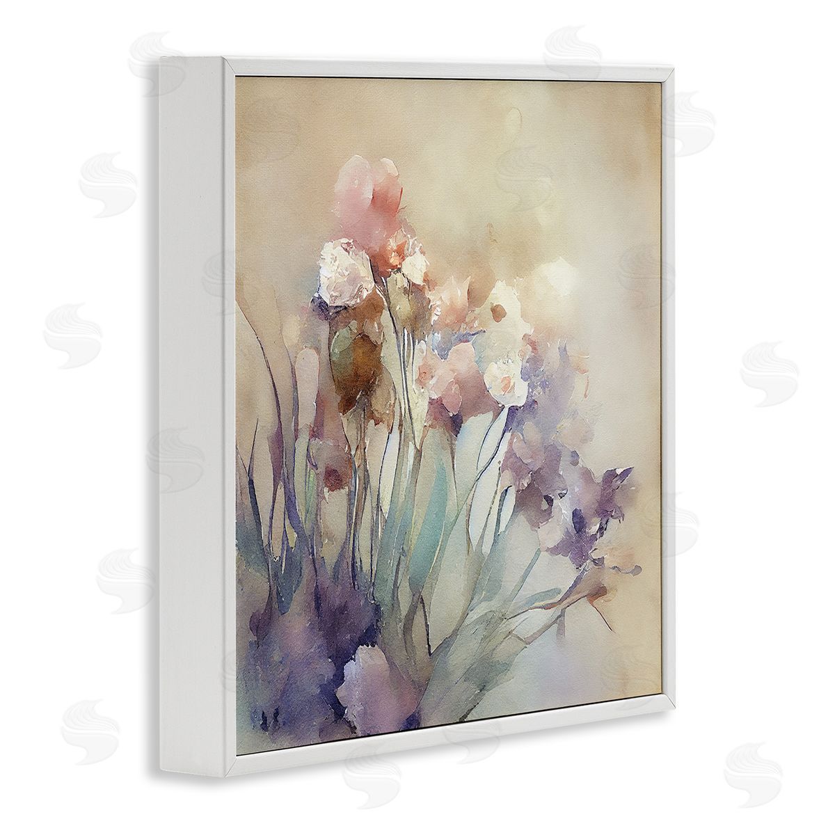 Leah McLean Soft Abstract Flowers White Framed Giclee Wall Artside_