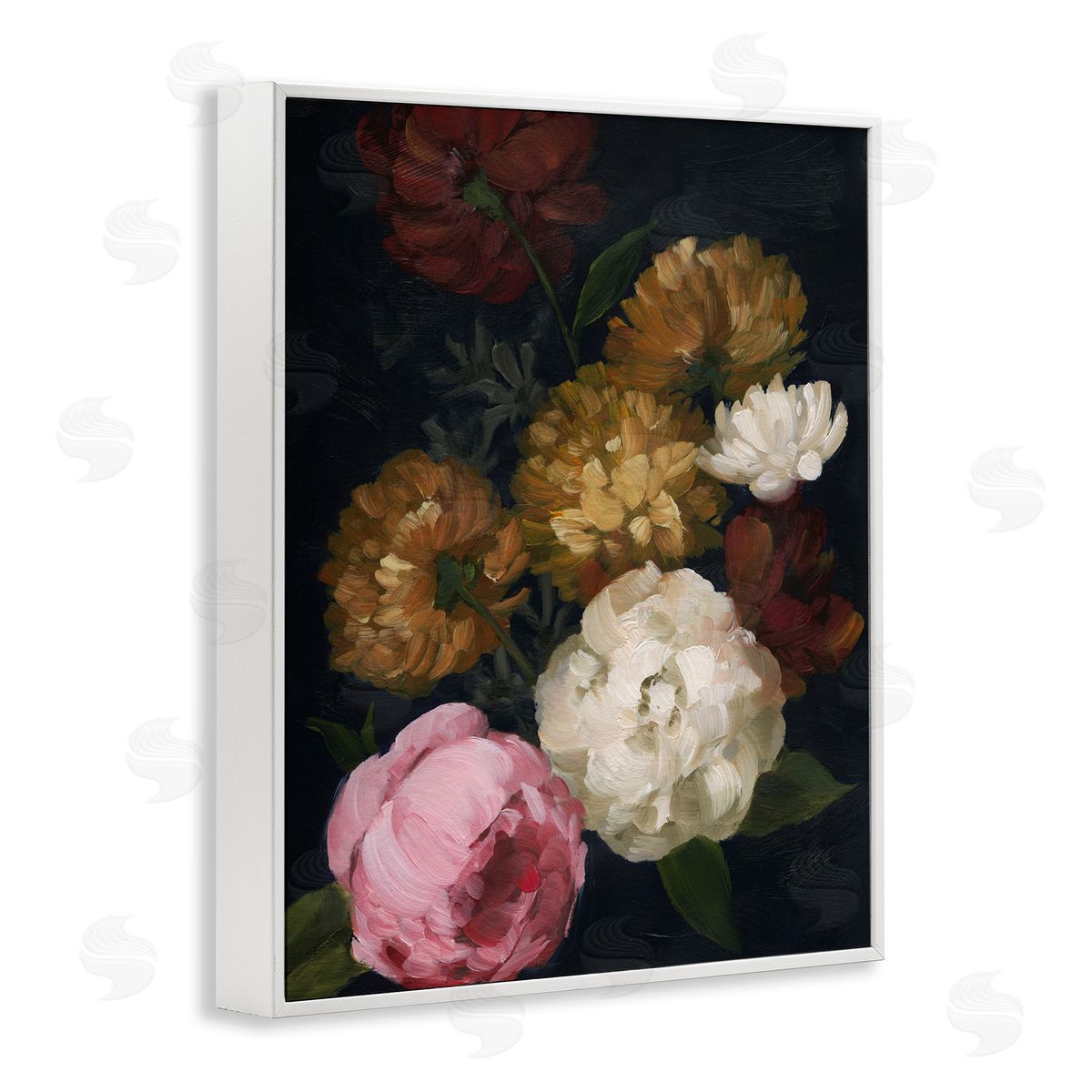 Grace Popp Mixed Carnations Bouquet White Framed Giclee Wall Artside_