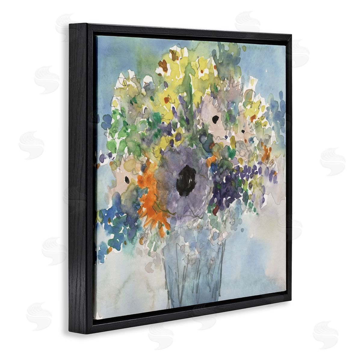 Samuel Dixon Blue Bouquet Watercolor Black Floater Frame Canvas Artside_