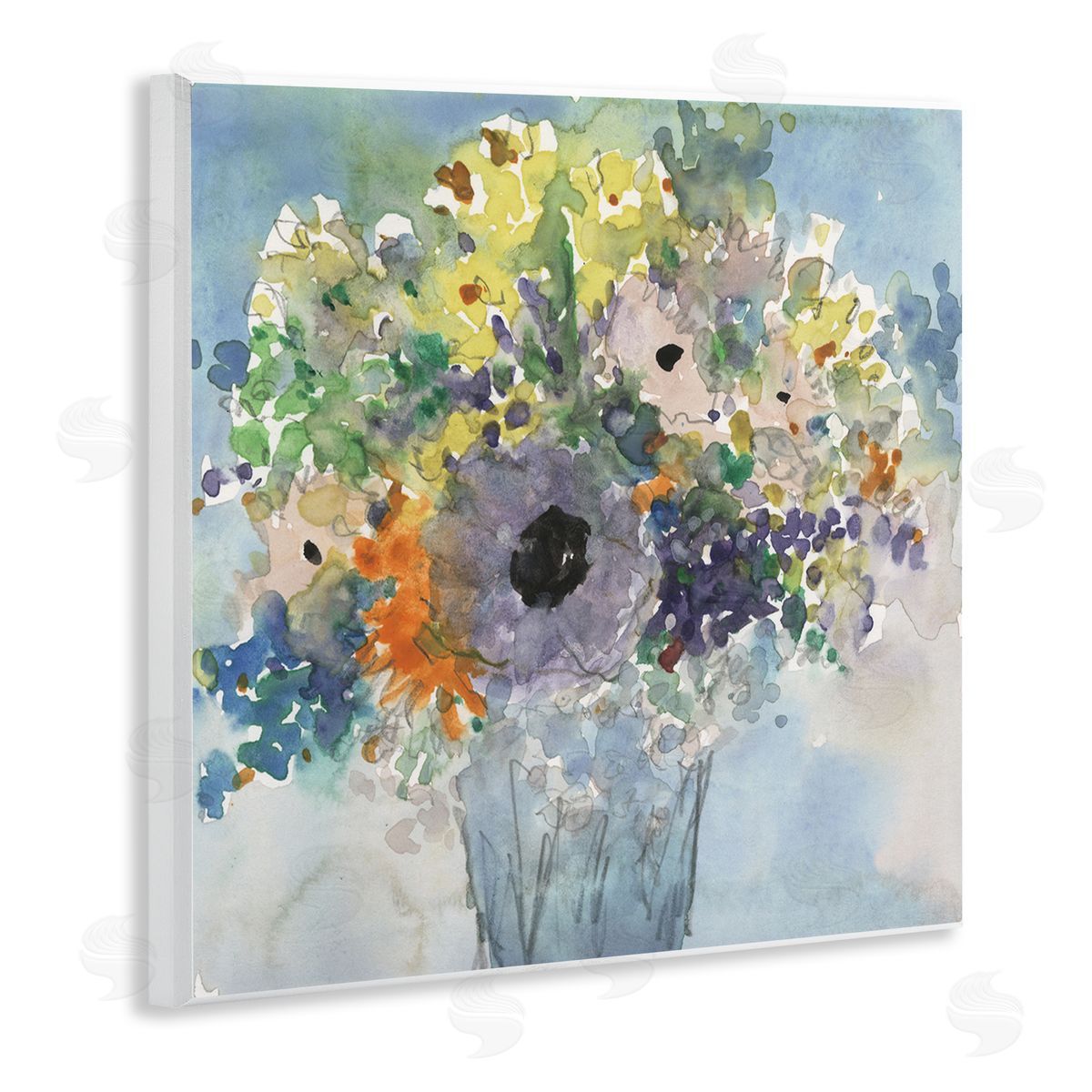 Samuel Dixon Blue Bouquet Watercolor Wall Plaque Artside_