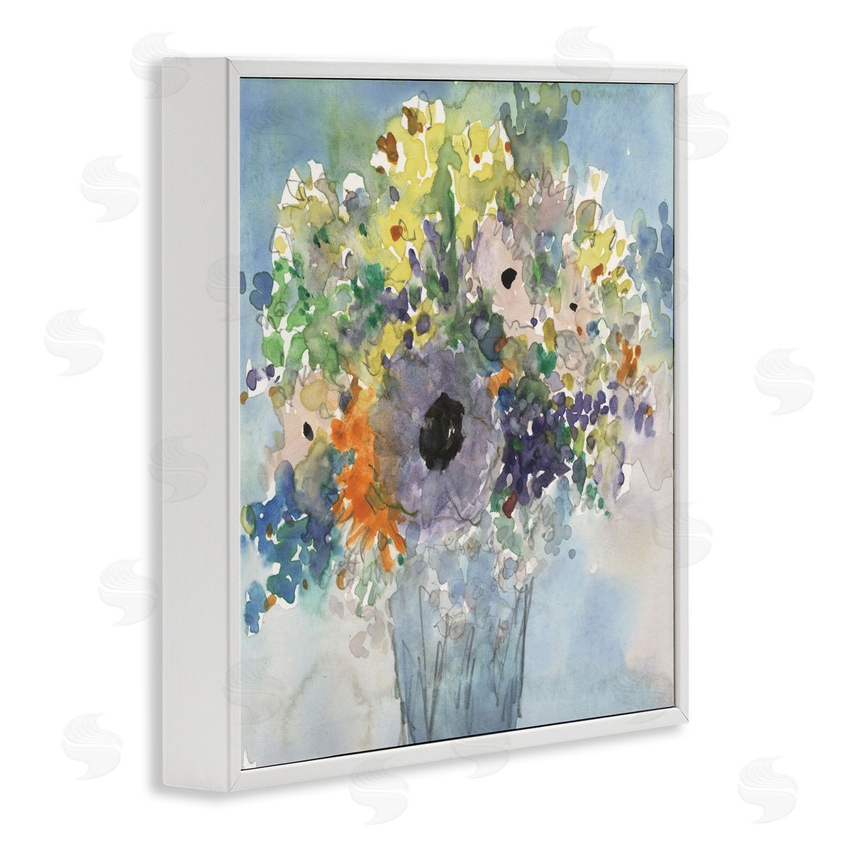 Samuel Dixon Blue Bouquet Watercolor White Framed Giclee Wall Artside_
