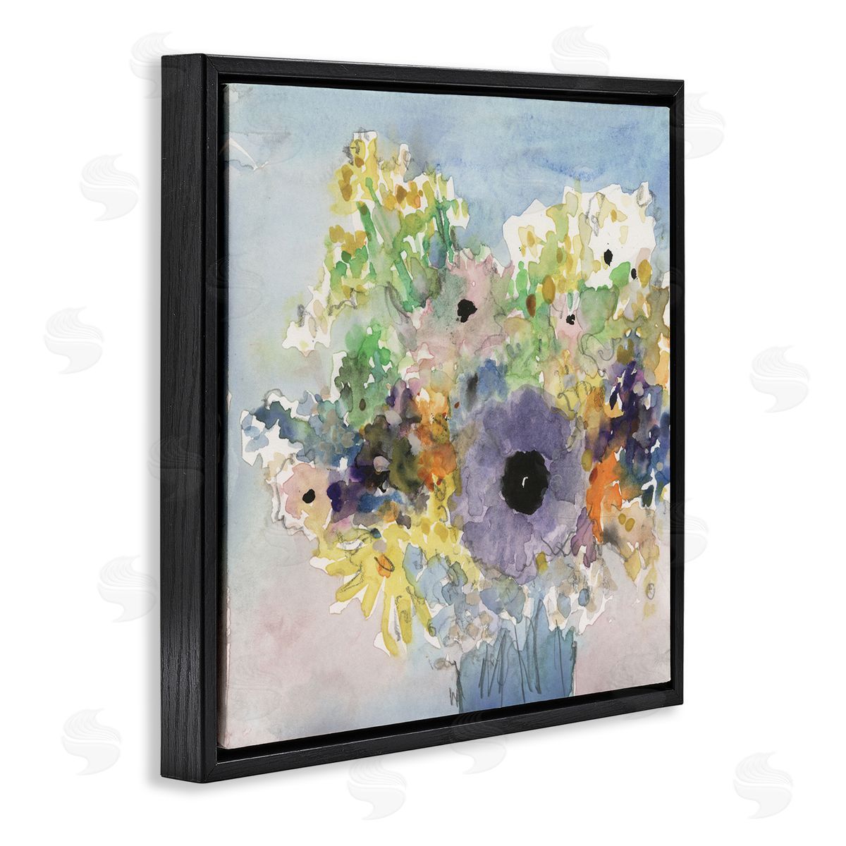 Samuel Dixon Country Florals Watercolor Black Floater Frame Canvas Artside_