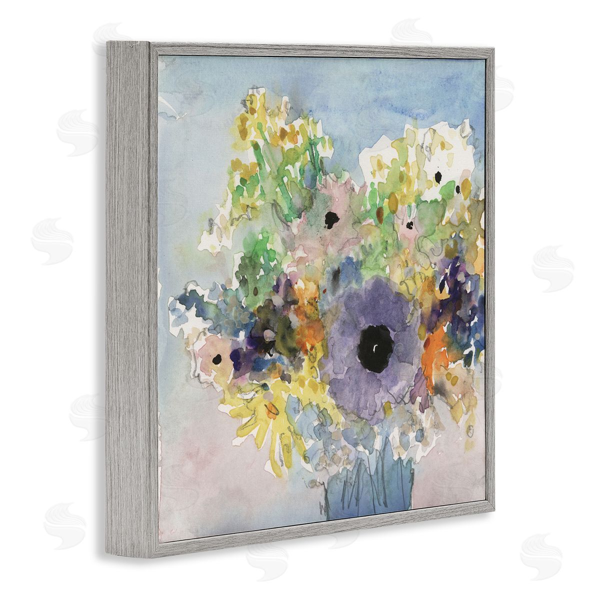 Samuel Dixon Country Florals Watercolor Gray Framed Giclee Wall Artside_