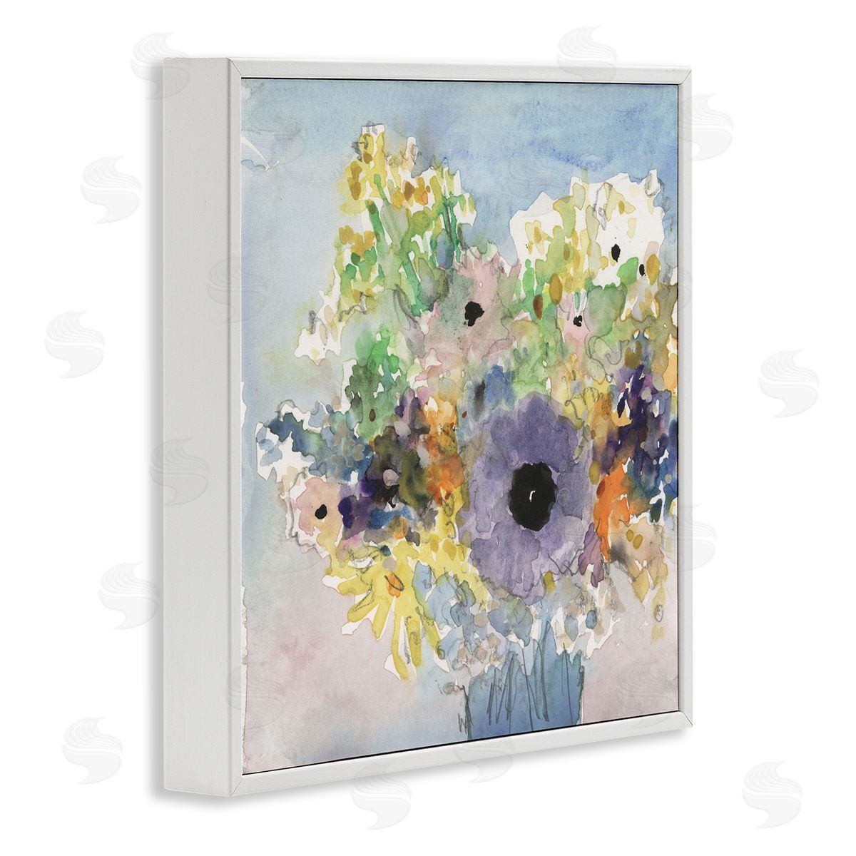 Samuel Dixon Country Florals Watercolor White Framed Giclee Wall Artside_