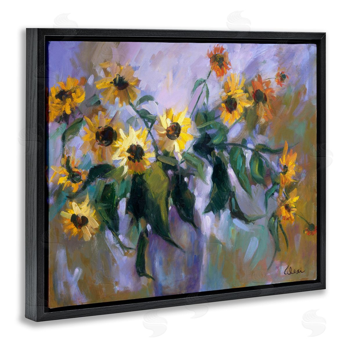 Alexi Fine Purple Sunflowers Painting Black Floater Frame Canvas Artside_