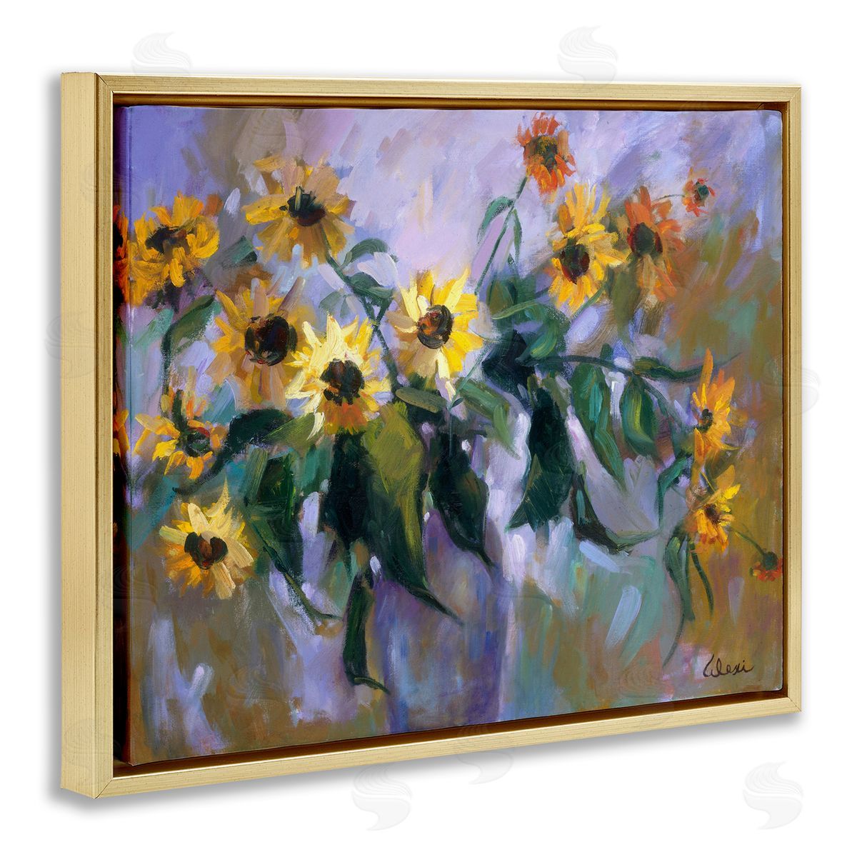 Alexi Fine Purple Sunflowers Painting Gold Floater Frame Canvas Artside_