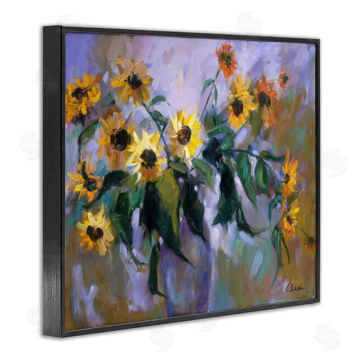 Alexi Fine Purple Sunflowers Painting Black Framed Giclee Wall Artside_
