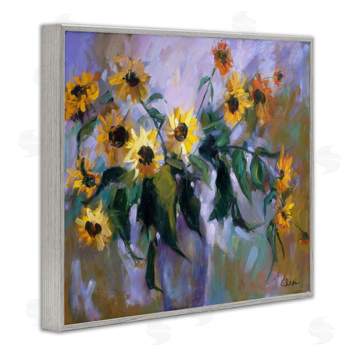 Alexi Fine Purple Sunflowers Painting Gray Framed Giclee Wall Artside_