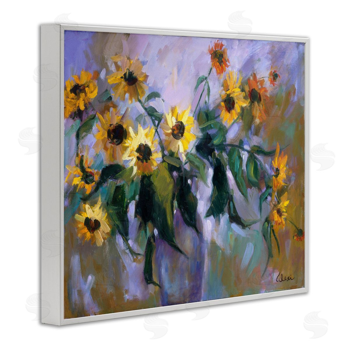 Alexi Fine Purple Sunflowers Painting White Framed Giclee Wall Artside_