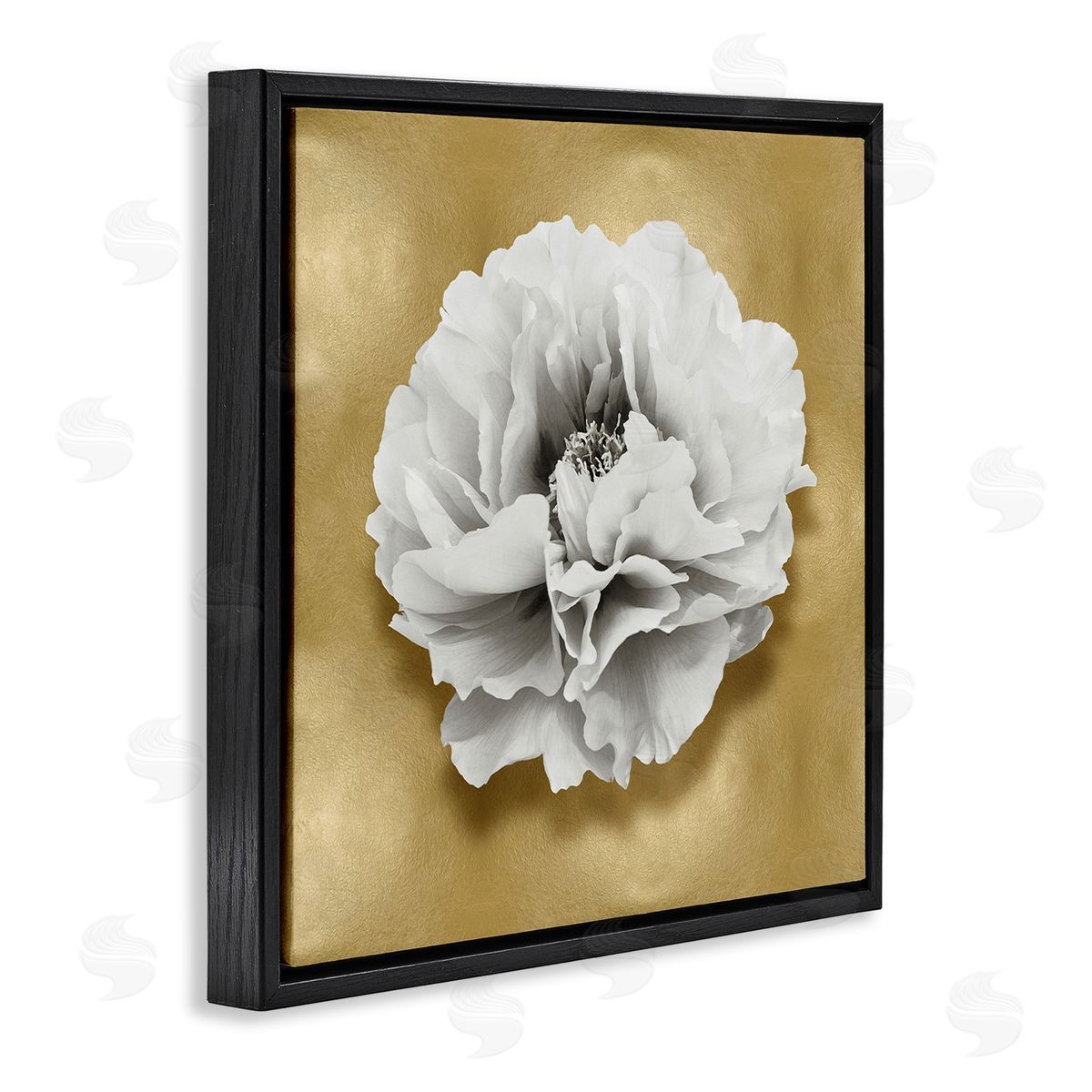 Caroline Kelly White Peony on Gold Black Floater Frame Canvas Artside_