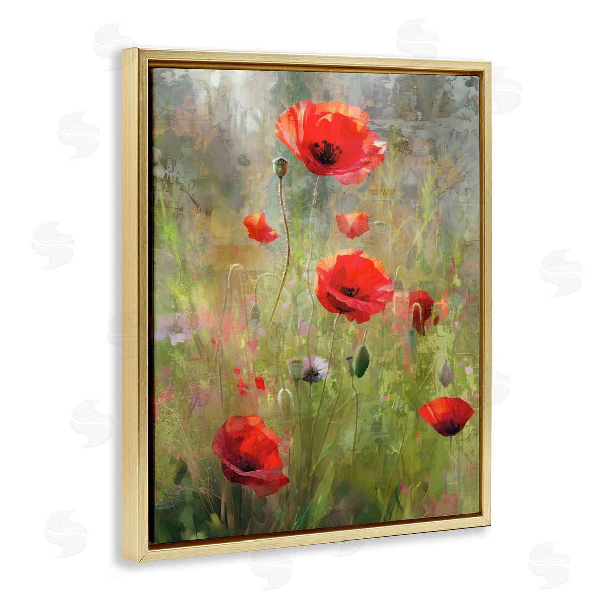 Enrico McGarrigle Abstract Red Poppies Gold Floater Frame Canvas Artside_